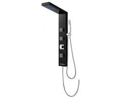 KEOKBON Pannello doccia senza rubinetto, colore nero, sistema doccia con soffione a pioggia con 3 ugelli massaggianti, doccia a pioggia, doccetta e beccuccio per vasca