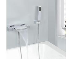 SHANFO Rubinetto per vasca a Cascata Ottone Termostatico Miscelatore Cromato Doccia Calda E Fredda Con Doccetta,4Y1OK