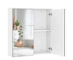 Yaheetech Mobile a Specchio per Bagno Armadietto da Parete Mobiletto a Muro Specchiera Moderno con Ante Ripiano Regolabile Salvaspazio Bianco 65 x 63 x 15 cm