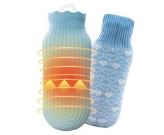 Borsa Acqua Calda Dacqua Calda con Coperchio, Copertura in Maglia Premium 550ML Borse Acqua Calda, Boule Acqua Calda per Alleviare il Dolore, Schiena, Collo e Spalle per Calde Notti