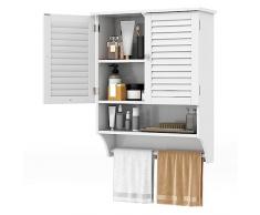 Giantex Armadio da Bagno Sospeso con 3 Ripiani, Pensile da Bagno, con Portasciugamani e Ripiano Regolabile, 58x22x75cm, 2 Colori