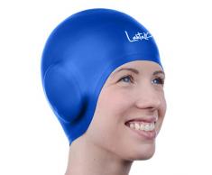Cuffia da Nuoto per la Protezione delle Orecchie 3D - Cuffia Piscina Donna Uomo - Cuffia Nuoto Silicone Impermeabile - Cuffia Doccia Donna - Cuffia Piscina Capelli Lunghi e Corti (Blu)