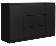Cassettiera Nera Opaca con 3 cassetti e 2 ante 140 cm, Armadio Camera da Letto, Corridoio, Soggiorno, H : 78,2 cm, L : 140 cm, P : 39 cm Cassettiera, Mobiletto Multiuso, Mobile Cucina