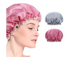 2 Pezzi Cuffia per Doccia Impermeabile, Cuffia Doccia Impermeabile Cuffia Bagno Donna Elastico a Doppio Strato, per Cucina, SPA, Doccia, Rosa e Grigio