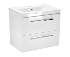 Mobile sotto lavabo modello “Sicilia”, 50 cm/ 60 cm/ 80 cm, con 2 cassetti, lavabo in ceramica, moderno (bianco, 60 cm)