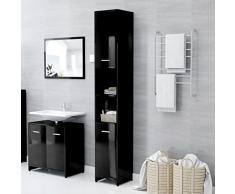 WIFESE Armadietto Bagno Nero Lucido 30x30x183,5 cm Con Maniglia in Truciolato Scaffale Della Lavanderia Design Elegante Mobile da Bagno Robusto Cucina Scaffale da Bagno Facile da Pulire