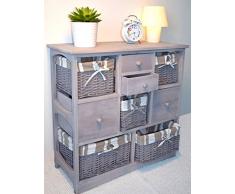 Rebecca Mobili Credenza Country da Cucina, Mobile Bagno Shabby con 4 cassetti e 5 cesti, Legno - Misure: 69 x 69 x 30 cm (HxLxP) - Art. RE4022