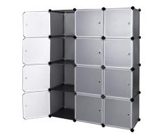 EGLEMTEK Mobile modulare Quadrato 12 Scomparti Cubo Armadio Armadietto Guardaroba Scaffale Scarpiera Mobiletto da Bagno (112 x 37 x 148 cm) (Nero)
