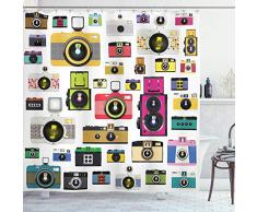 ABAKUHAUS Vintage ▾ Tenda da Doccia, Vecchio macchine fotografiche depoca, Tessuto Set di Decorazioni per il Bagno con Ganci, per la vasca da bagno, 175 cm x 200 cm, Senape