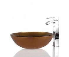 Lavabo rotondo in vetro marrone dorato – Lavabo da appoggio design 42 x 42 x 14 cm con scarico