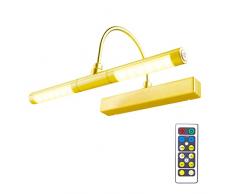 BIGLIGHT Lampada per Quadri,Luci Specchio con Telecomando,batteria Luci a Pittura Parete con 33 cm braccio oscillante a 180° dimmer di luminosità per interni, per immagini artistiche e diplomas,oro
