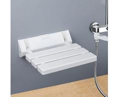 BTSAE Sgabello Doccia Pieghevole a Muro, Adatto per vasca da bagno, Sedile per Doccia Parete Ribaltabile, Sedia da Doccia Disabili Anziani Bianco, Supporta 130 kg, Sedia Da Muro Doccia Per Disabili