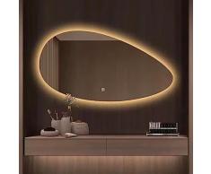 Specchio Ovale Irregolare Illuminato A LED, Specchio Da Bagno Moderno Asimmetrico, LED Dimmerabile A 3 Colori, 50x80cm/60x90cm, Specchio Da Parete Retroilluminato Per Vanità ( Size : 60x90cm/23.6x35.4