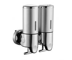 Yours Bath Dispenser Sapone Manuale Liquido a Muro Dispenser Sapone Dippio per Doccia Shampoo 500ml Dosatore Sapone Doppio Manuale per Doccia da Bagno con Chiave Sicurezza (Argento)