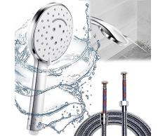 Soffione Doccia con Tubo 2M, Doccetta Per Doccia Alta Pressione con Potente Modalità getto, Telefono Doccia con Spazzola Per la Pulizia, Cornetta Doccia Grande con 6 Modalità, Shower Head