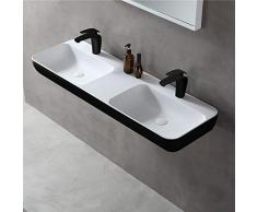 Doppio lavabo sospeso o da appoggio TWG203 in colata minerale (Solid Stone) - nero/bianco opaco - 120x40x12cm