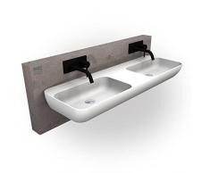 Doppio lavabo sospeso o da appoggio TWG203 in colata minerale (Solid Stone) - bianco opaco - 120x40x12cm