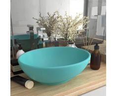 vidaXL Lavandino Lusso Lavello per Bagno Lavabo per Toilette Sanitari Prodotti per Bagno Vaschetta Ovale Verde Chiaro Opaco 40x33 cm in Ceramica