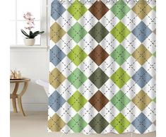 LINGCURTAIN Tende da Doccia in Tessuto Motivo A Griglia Verde Blu Marrone, 60"x 72" Impermeabile Anti-Muffa Anti-Batterica per tenda doccia 150 x 180 cm