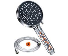 Soffione Doccia Risparmio Idrico con filtro- YEAUPE Doccia Soffione con tubo 1.5m, Soffione per Doccia Anticalcare 6 Funzioni Getto, Soffione doccia grande, Soffione doccia alta pressione, 7.5L/Min