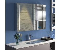 WisHomee Acciai Inossidabili Armadietto a Specchio Bagno con Luce, Dimmerabile Mobile Bagno con Specchio, Specchio Contenitore Bagno, con Spina e Presa di Corrente, 80 x 60 cm