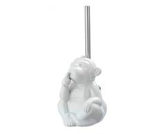 WENKO Set WC Monkey Quiet, portascopino con scopino a forma di scimmia, ceramica, 15 x 69 x 20 cm, bianco
