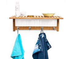 Relaxdays Porta Asciugamani in Bambù per Il Bagno Appendi Accappatoi e Asciugamani con le Seguenti Misure H X B X T: 18 X 50 X 16 cm, Pratico Guardaroba/Attaccapanni per Parete, Legno, Color Naturale