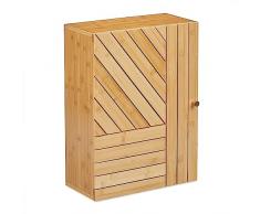 Relaxdays Mobiletto da Bagno Pensile, Ripiano Regolabile, Armadietto da Parete, in bambù, HLP: 55 x 40 x 20 cm, Naturale, 50% 40% 10% Fibra di Legno