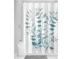 InterDesign Botanical Poly Tende per doccia in tessuto impermeabile, Tenda vasca da bagno in poliestere con motivo floreale, grigio e blu