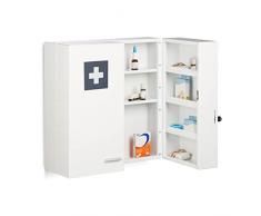 Relaxdays Armadietto Medicinali, 11 Scomparti,per Medicine, in Acciaio, HLP: 53x53x21,5 cm, 2 Ante con Serratura, Bianco, Lega, 1 pz