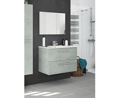 Dmora Mobile sottolavabo sospeso con Due cassetti e Uno Specchio, Colore Cemento, cm 80 x 57 x 45