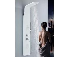 Colonna doccia idromassaggio 4 funzioni, soffione, cascata, getti idromassaggio e doccetta (WHITE)