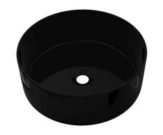 vidaXL Lavandino Tondo in Ceramica Nero ad Incasso Lavabo Lavello per Bagno