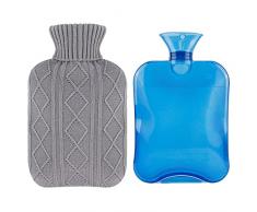 Orlegol Borsa Acqua Calda 2L Grande Capienza, Boule Acqua Calda con Copertura Morbida a Maglia Premium, per Bambini e Adulti Alleviare il Dolore, per Calde Notti, Comoda Sicurezza Lavabile