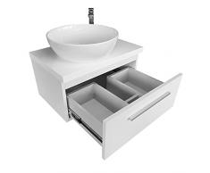 paplinskimoebel GRANADA Mobile da bagno con lavabo da appoggio, Mobili bagno sospeso 50x40 cm, Lavandino da ceramica, Set di mobili in laminato rifinito con PVC, Cassetto estrazione totale, Bianco
