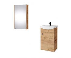 Planetmöbel Set di mobili da bagno con lavabo + armadietto a specchio, bagno ospiti, colore oro rovere