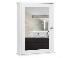 EUGAD Mobiletto Pensile da Bagno con Specchio Salvaspazio Mobile da Lavabo a Due Ripiani Armadietto in Legno 42 * 13 * 58.5cm Bianco 0019WY