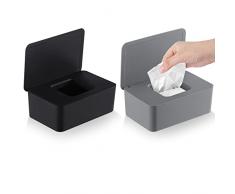 Scatola Porta Salviette Umidificate, SOARFLY 2 Pz Salviette Umidificate Dispenser, Salviettine Umidificate con Coperchio, Contenitore per Salviette Umidificate con Coperchio (Nero + Grigio)