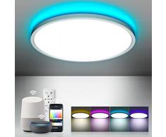 Wayrank Plafoniera LED Soffitto Dimmerabile 36W, Lampada Led con RGB, Lampadario Luce con Telecomando e APP Per Bagno, Camera da Letto, Compatibile con Alexa e Google home, IP44, Ø30cm