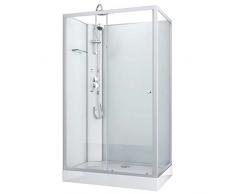 Sanotechnik Cabina doccia completa Viva 2-120 x 80 x 225 cm, porta scorrevole, vetro di sicurezza, alluminio cromato, ugelli massaggianti, con piatto doccia, box doccia completo