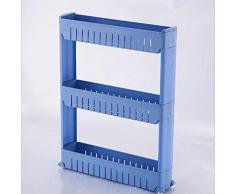 Gap Magazzinaggio for Kitchen Magazzino di Pattinaggio di plastica Mobile Bagno Mensola Risparmiare Spazio 3 Strati di Alta qualità (Color : Blue)