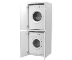 Ve.Ca. Mobile colonna con ante Coprilavatrice in legno, copri lavatrice/asciugatrice, diversi colori, anche su misura, lavanderia bagno (Bianco frassinato)