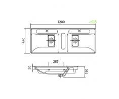 KARAG - Lavabo Doppio sospeso Quattro Rettangolare 120 x 47 x 19 cm