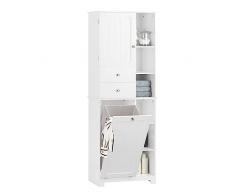 SoBuy Mobile alto con portabiancheria apribile Armadietto da Pavimento Mobile bagno Bianco 60x37x171cm BZR104-W