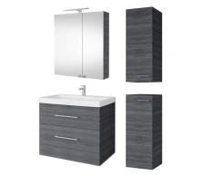 Planetmöbel Set da bagno completo di mobiletto da 63 cm, con lavabo, armadietto a specchio e 2 armadietti midi in antracite, set completo per bagno, 5 pezzi