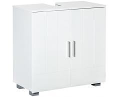 kleankin Mobile Sotto Lavabo Bagno Salvaspazio a U con 2 Ante e Ripiano Interno Regolabile, 60x30x60cm, Bianco