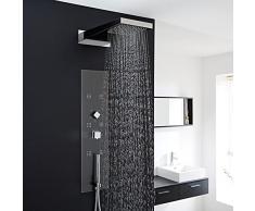 Hudson Reed - Colonna Doccia Idromassaggio Pannello Multifunzione Integrato (Acciaio Inox, Grigio Scuro) - Soffione Pioggia e Cascata, Doccetta e 6 Getti - Design ad Incasso