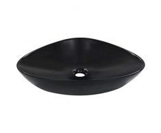 vidaXL Lavandino con Foro di scarico Triangolare Moderno Elegante Lavello Lavabo Arredo Bagno Sanitari 58,5x39x14 cm in Ceramica Nero