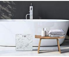 Bilancia pesapersone digitale Aurora in stile Marmo. Bilancia elettronica da bagno con elegante superficie in vetro di sicurezza temprato. Esatta fino a 180kg. Colore Bianco.