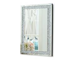 RICHTOP Grande specchio da parete con triplo rettangolo, con diamanti finti e struttura argentata, specchi da soggiorno (90 x 60 cm)